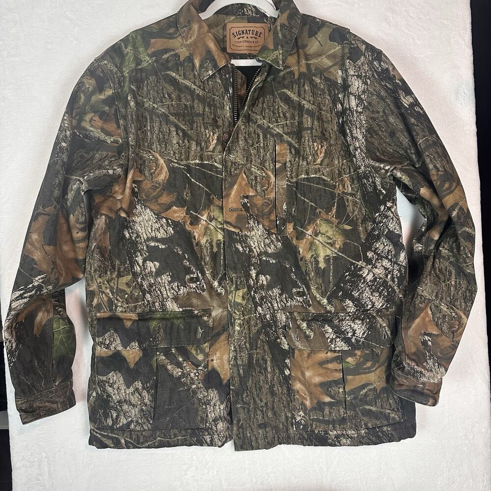 Levi Signature Men’s Large Mossy Oak Camo Insulated Hunting Jacket Y2K Workwear